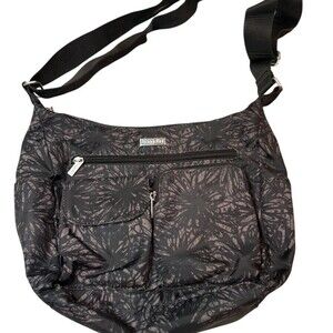 Baggallini Everywhere Crossbody Hobo Bag Womens Black Gray Floral Print